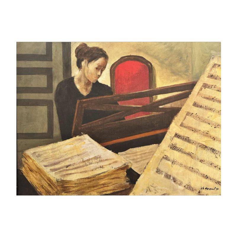 Christian HOCQUET « Gammes à la maison - la pianiste » peinture huile sur toile
