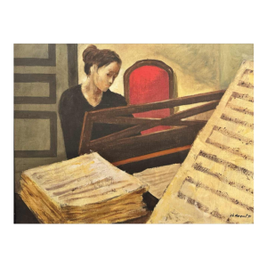 Christian HOCQUET « Musicales scales at home - the pianist » painting oil on canvas