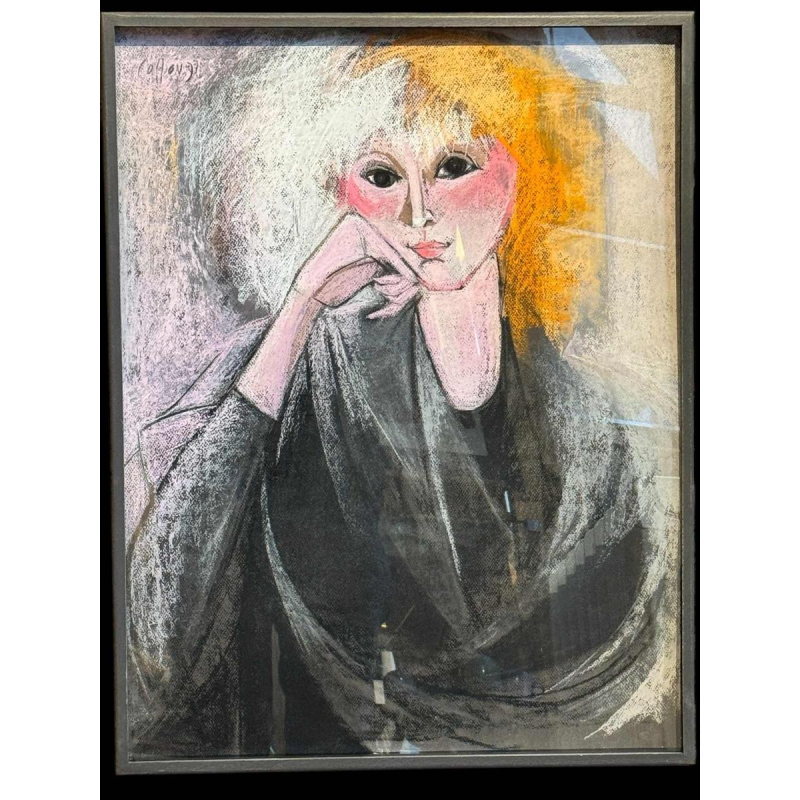 Odette COLLON « Jeune femme pensive » tableau pastel sur papier, 1991