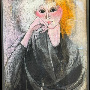 Odette COLLON "Pensive young woman" pastel on paper, 1991
