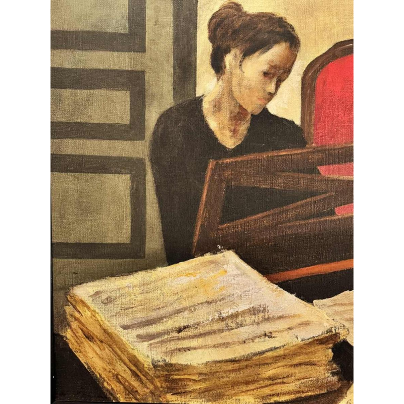 Christian HOCQUET « Musicales scales at home - the pianist » painting oil on canvas