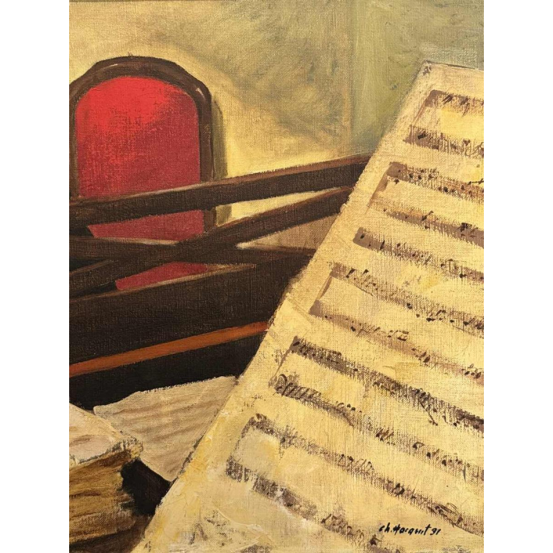 Christian HOCQUET « Gammes à la maison - la pianiste » peinture huile sur toile