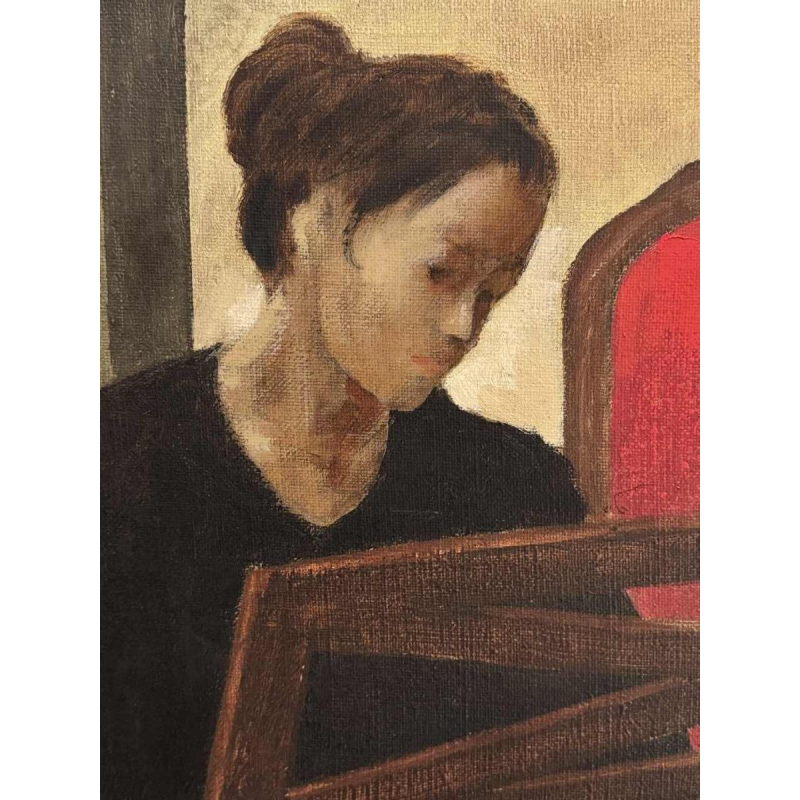 Christian HOCQUET « Muzikale toonladders thuis - de pianiste » schilderij olie op doek