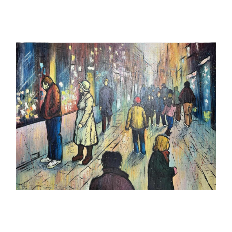 Michel MERCIE « La rue », huile sur toile, peinture