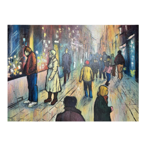 Michel MERCIE « The street », painting, oil on canvas