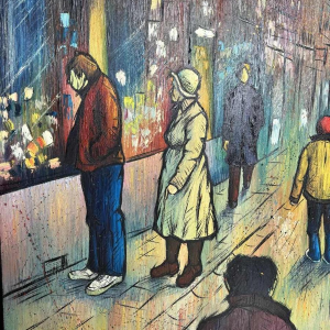 Michel MERCIE « La rue », huile sur toile, peinture