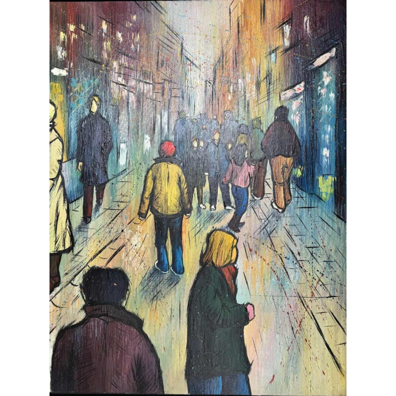 Michel MERCIE « La rue », huile sur toile, peinture