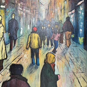 Michel MERCIE « The street », painting, oil on canvas