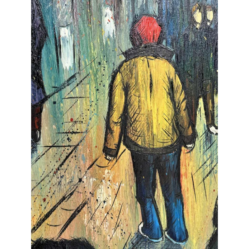 Michel MERCIE « The street », painting, oil on canvas