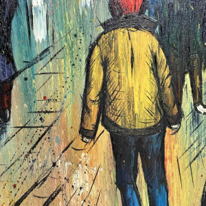 Michel MERCIE « The street », painting, oil on canvas
