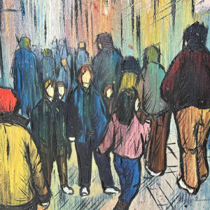 Michel MERCIE « The street », painting, oil on canvas