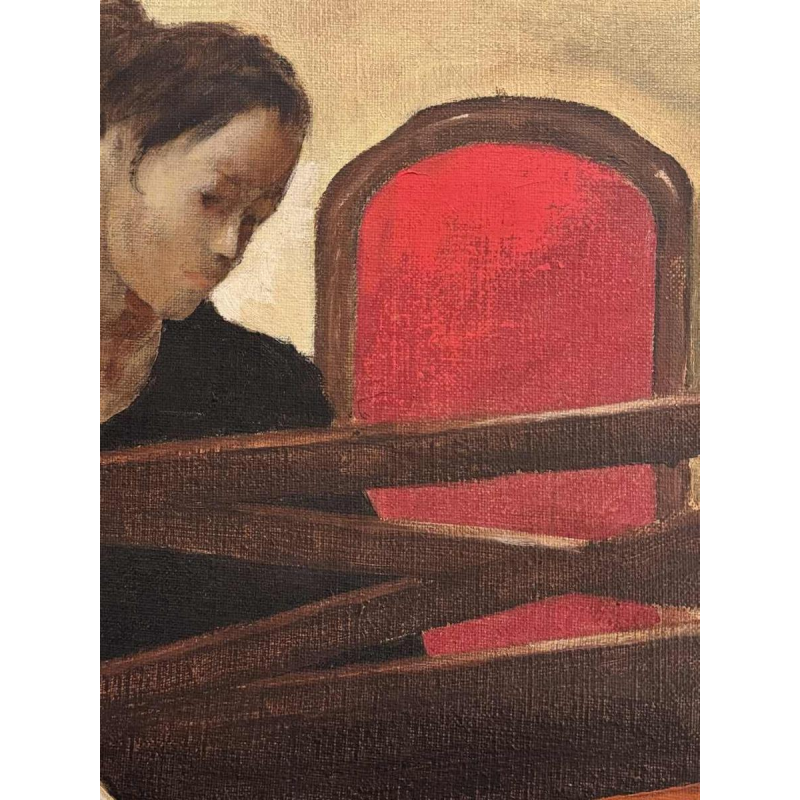 Christian HOCQUET « Musicales scales at home - the pianist » painting oil on canvas