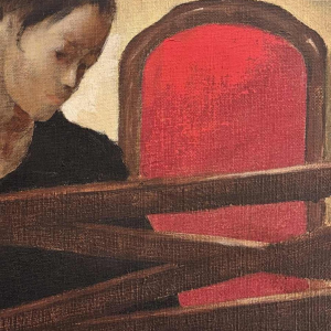 Christian HOCQUET « Muzikale toonladders thuis - de pianiste » schilderij olie op doek