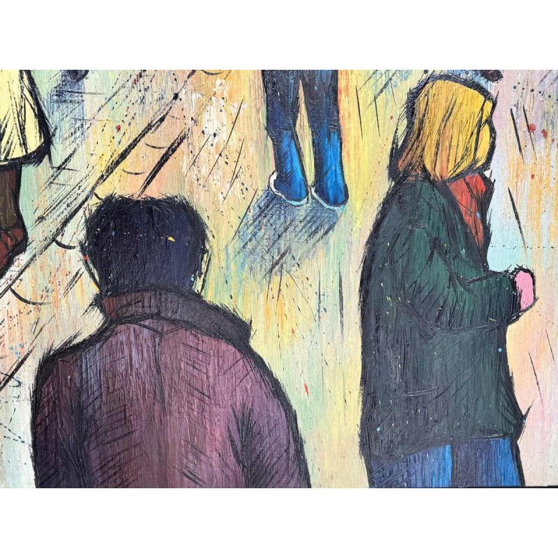 Michel MERCIE « The street », painting, oil on canvas