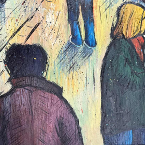 Michel MERCIE « The street », painting, oil on canvas