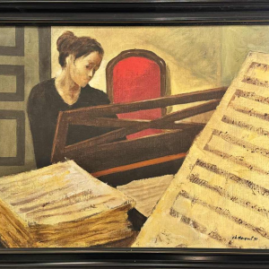 Christian HOCQUET « Musicales scales at home - the pianist » painting oil on canvas
