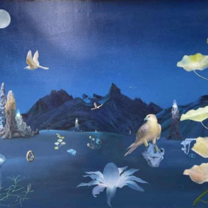 Belgische surrealistische school gedateerd 1989-90 hst 80x120 cm