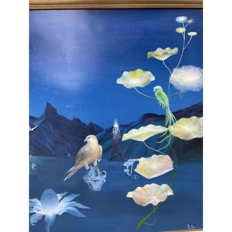 École surréaliste belge datée 1989-90 hst 80x120 cm