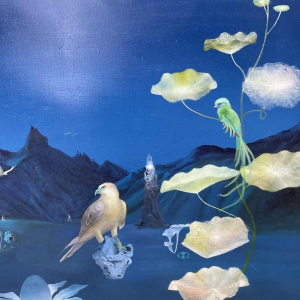 École surréaliste belge datée 1989-90 hst 80x120 cm