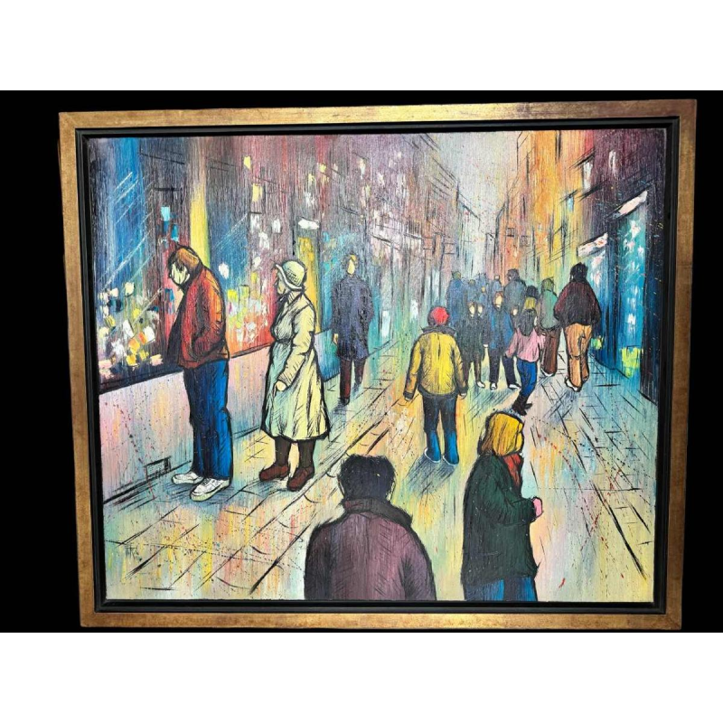 Michel MERCIE « La rue », huile sur toile, peinture