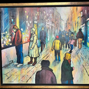 Michel MERCIE « La rue », huile sur toile, peinture