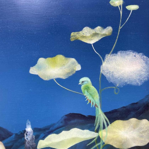 Belgische surrealistische school gedateerd 1989-90 hst 80x120 cm