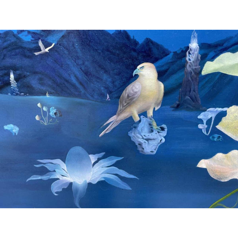 Belgische surrealistische school gedateerd 1989-90 hst 80x120 cm