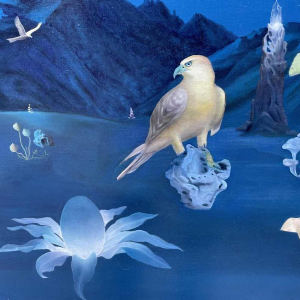 École surréaliste belge datée 1989-90 hst 80x120 cm