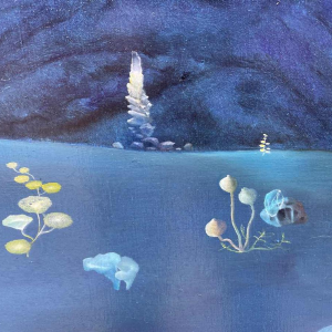 Belgische surrealistische school gedateerd 1989-90 hst 80x120 cm