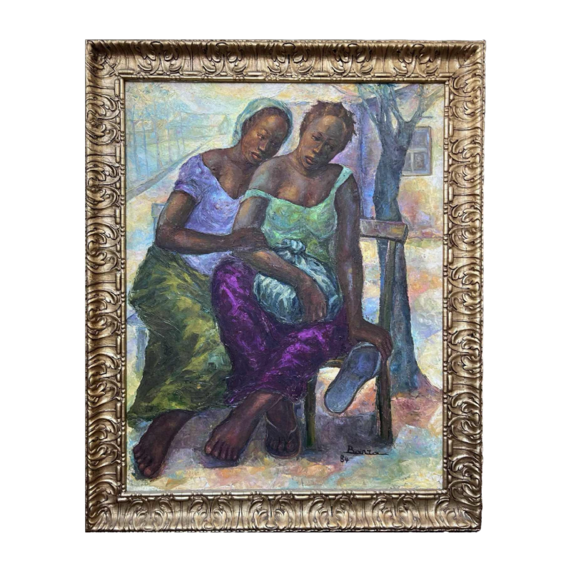 Joseph BANZA ZINGA « deux amies » tableau huile sur toile