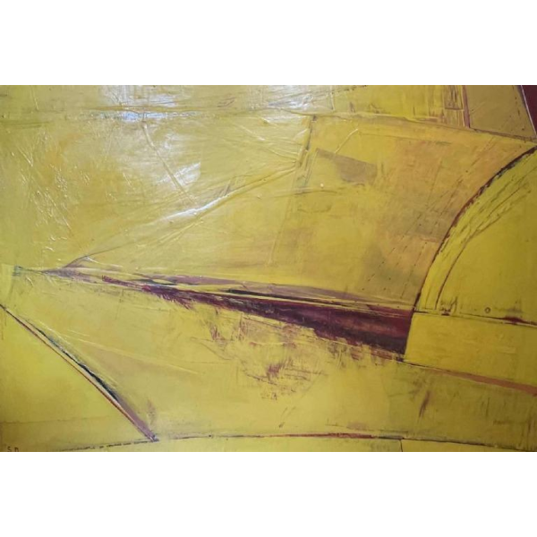 Serge Detriaux " Gele Abstractie " Schilderij Olieverf op paneel, 1982
