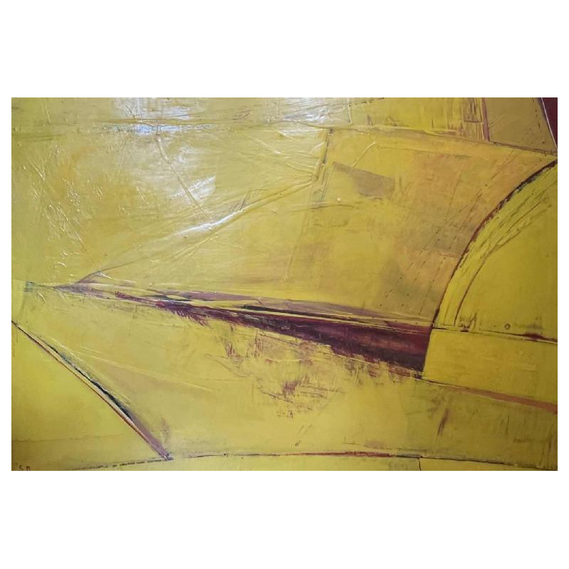 Serge Detriaux " Abstraction Jaune " Tableau Huile sur Panneau, 1982
