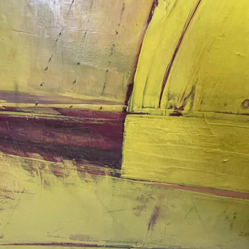 Serge Detriaux " Abstraction Jaune " Tableau Huile sur Panneau, 1982