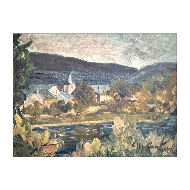 Marie LAMBREXHE " Vresse, vue d'en haut " olieverf op doek