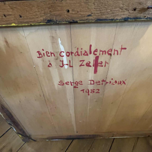 Serge Detriaux " Yellow Abstract " Painting Oil on Panel, 1982