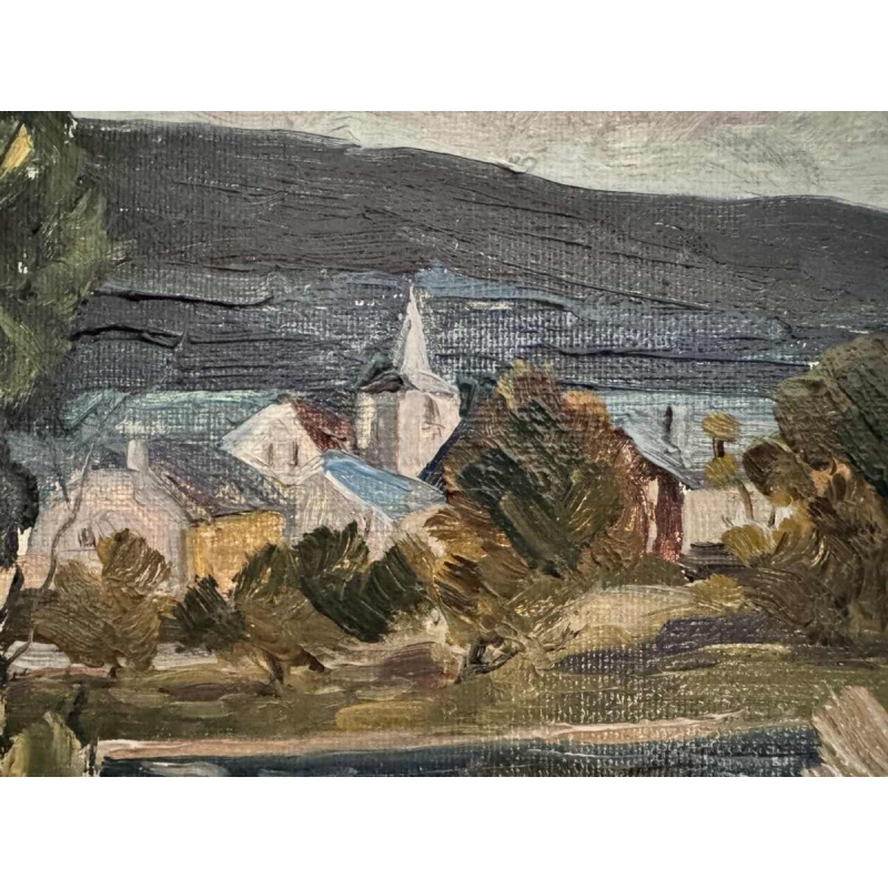 Marie LAMBREXHE " Vresse, vue d'en haut " olieverf op doek