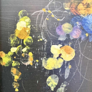 Marcel DELMOTTE “Bouquet of flowers against a surreal landscape background” painting oil on cardboard, 1980