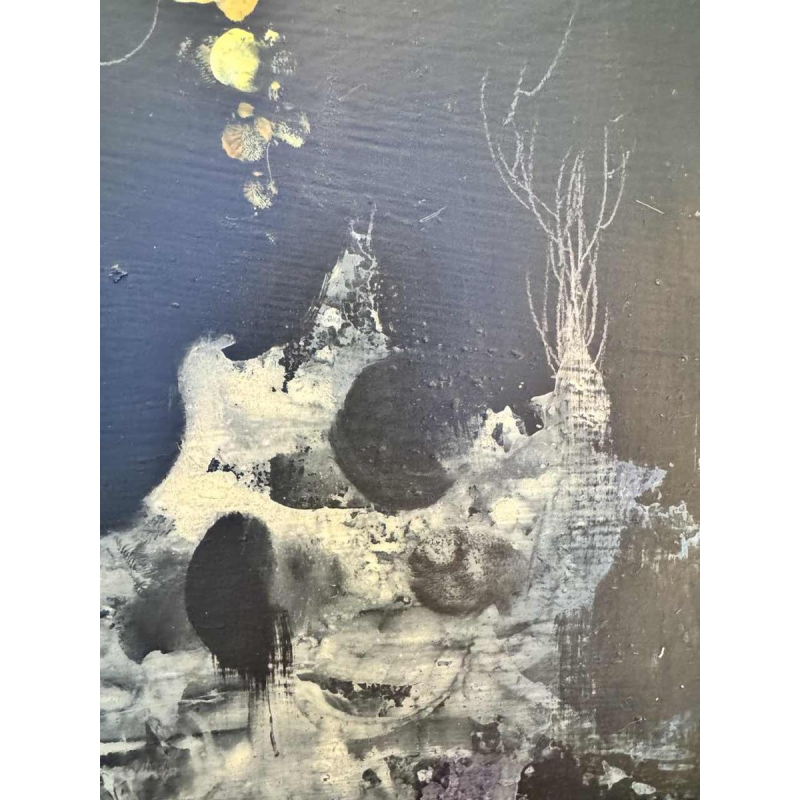 Marcel DELMOTTE “Boeket bloemen tegen een surrealistische landschapsachtergrond" schilderij olie op karton, 1980