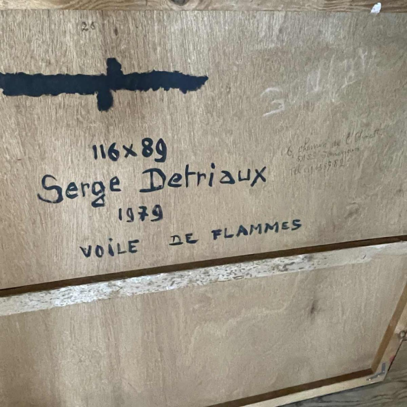 Serge Detriaux " Voile de Flammes " Abstract schilderij, olieverf op paneel 1979