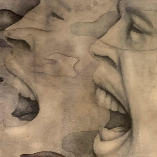 GERARD DARAN, Faces of men, French painter, expressionist painting, 1976