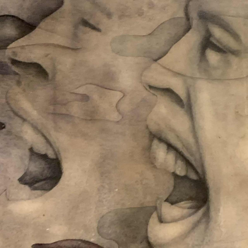 GERARD DARAN, Visages masculins, peintre français, tableau expressionniste, 1976