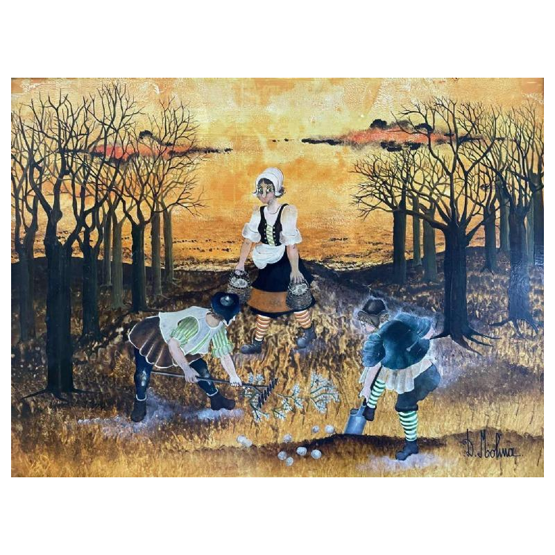 Danielle MOLINA (1939-): « Les travaux des champs» hsp 60x80 cm