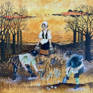 Danielle MOLINA (1939-): «  The work of the fields" » hsp 60x80 cm