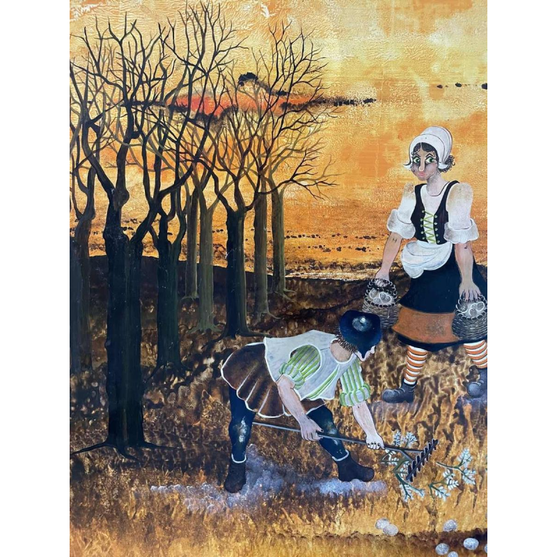 Danielle MOLINA (1939-): « Les travaux des champs» hsp 60x80 cm