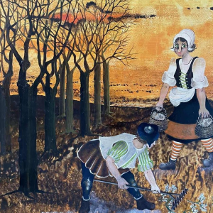 Danielle MOLINA (1939-): «  The work of the fields" » hsp 60x80 cm
