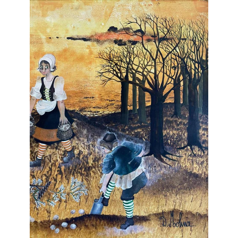 Danielle MOLINA (1939-): « Les travaux des champs» hsp 60x80 cm