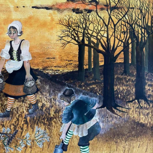 Danielle MOLINA (1939-): «  The work of the fields" » hsp 60x80 cm