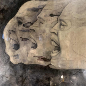 GERARD DARAN, Visages masculins, peintre français, tableau expressionniste, 1976