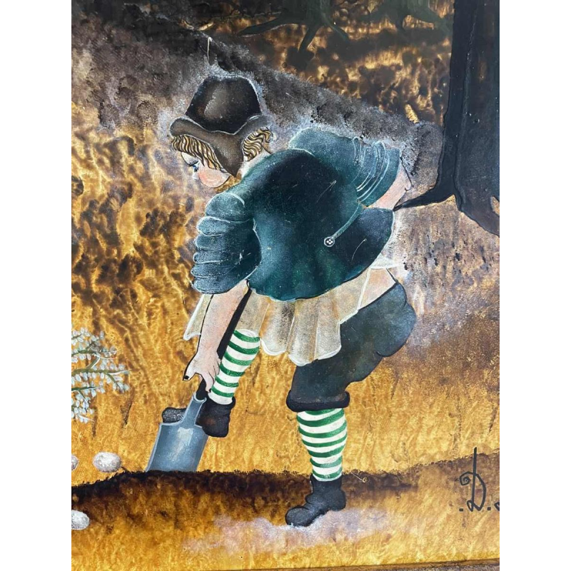 Danielle MOLINA (1939-): « Veldwerk   » hsp 60x80 cm