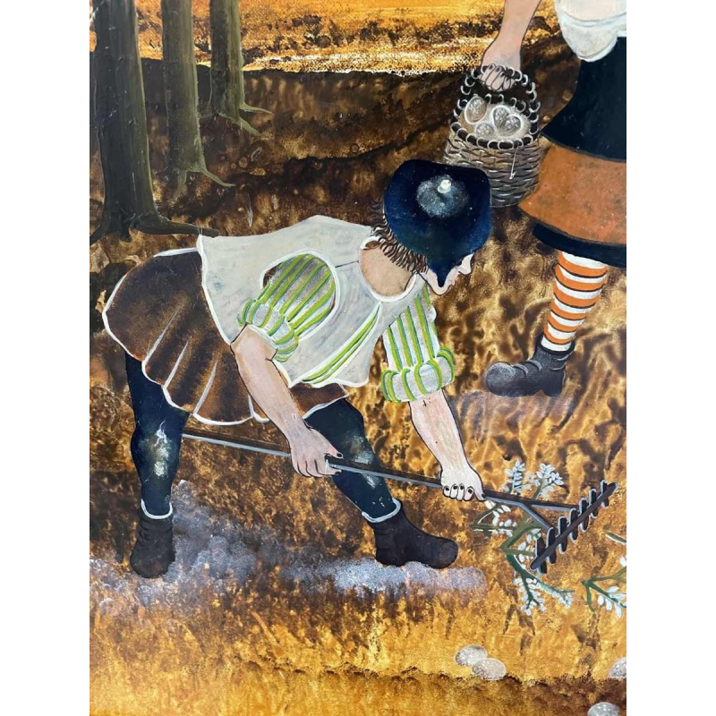 Danielle MOLINA (1939-): «  The work of the fields" » hsp 60x80 cm